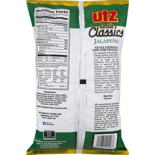 Utz Kettle Classics Jalapeno Crunchy Potato Chips 8 oz. Bag (4 Bags)